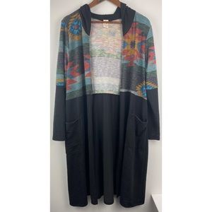 7th Ray size Medium Black Green Blue Aztec 3/4 Sleeve Open Front Duster Cardigan